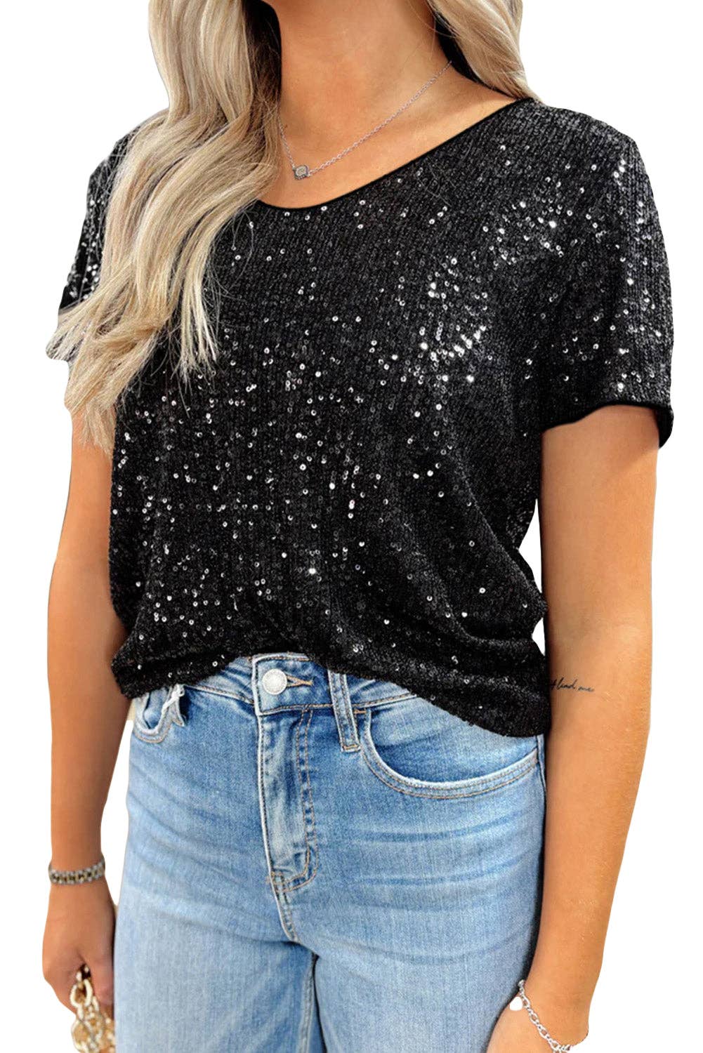 Night at CRT--Sequin Short Sleeve Top