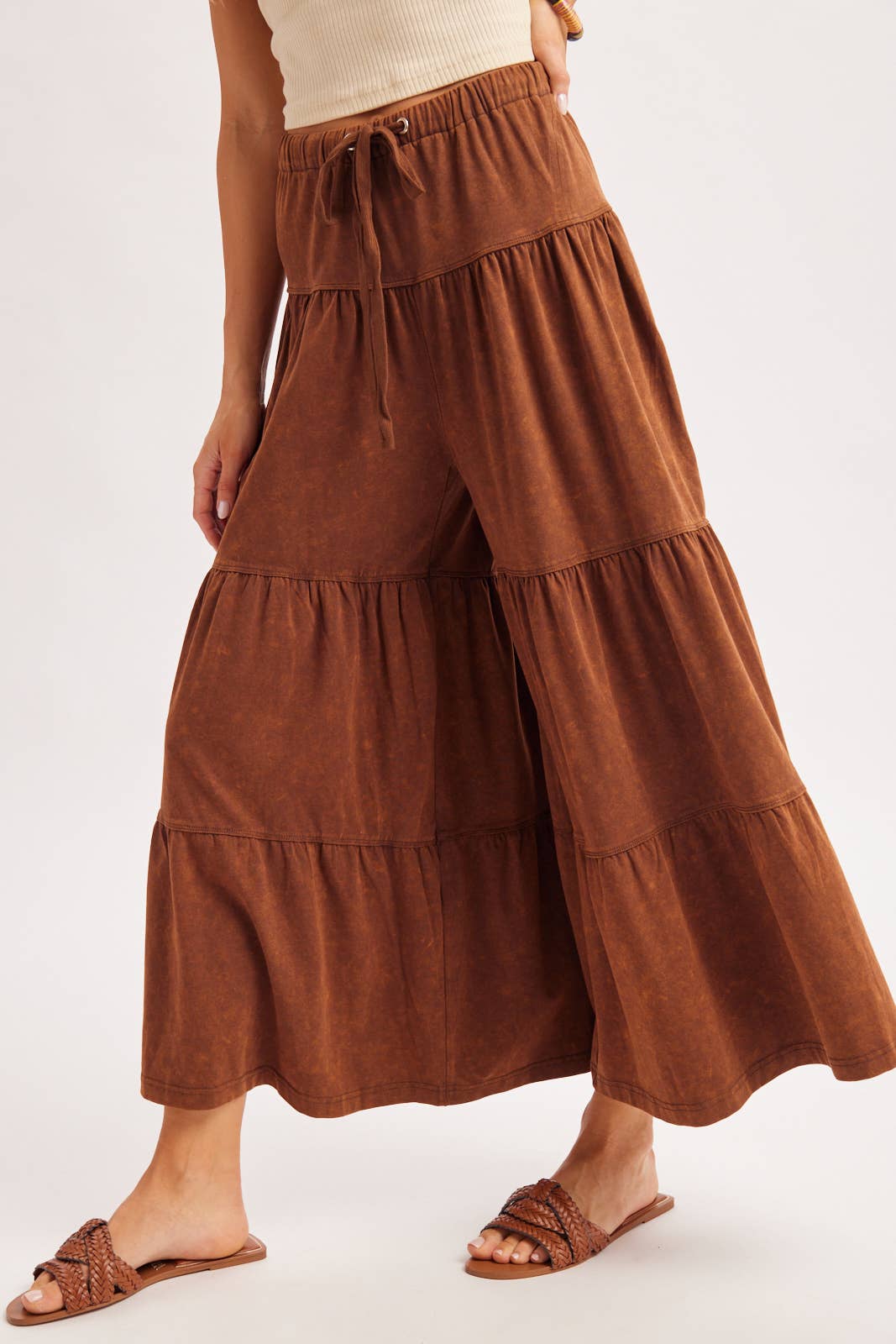BOHO TIERED DRAWSTRING WIDE LEG PANTS