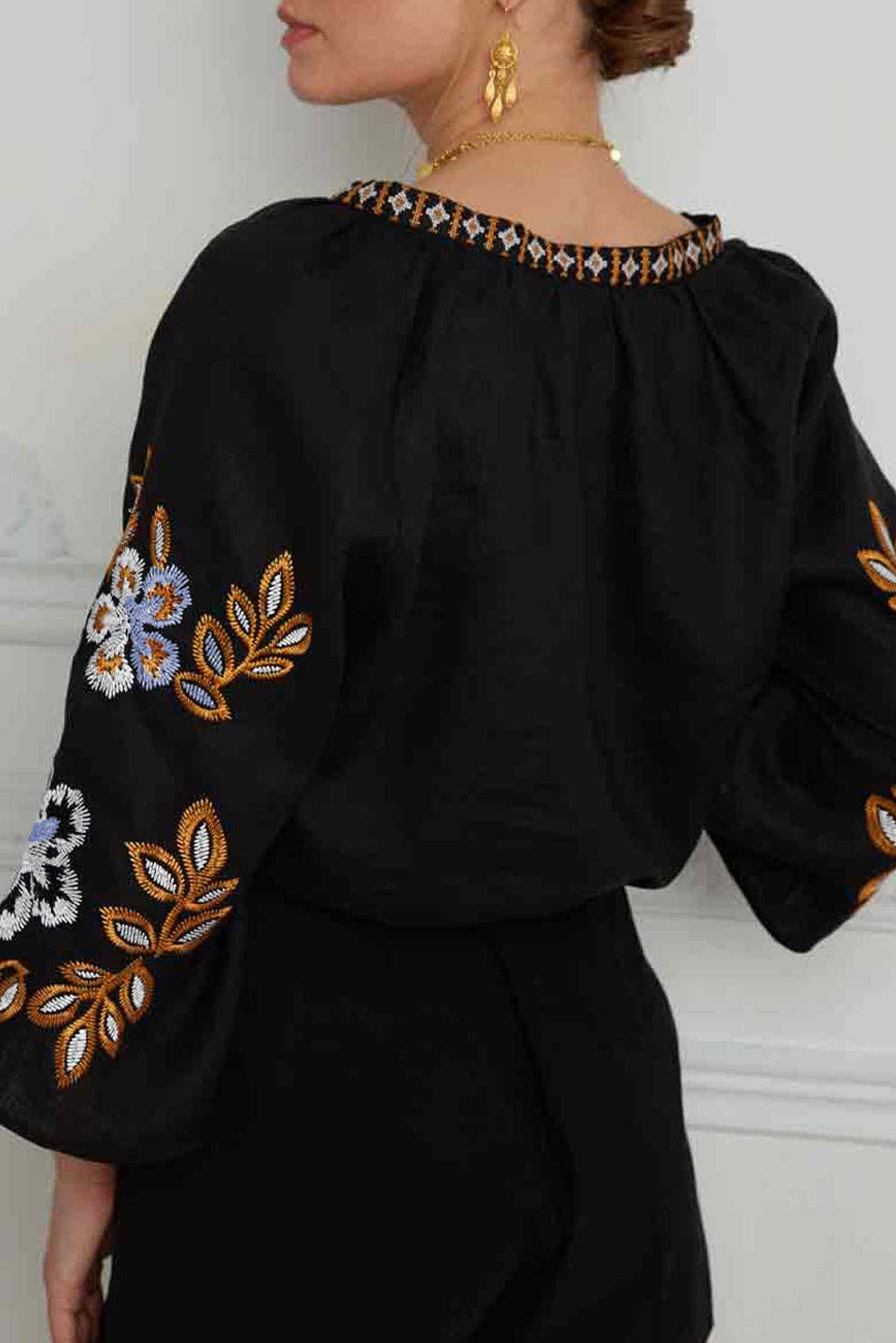 Viva Boho Floral Embroidered V-Neck Blouse