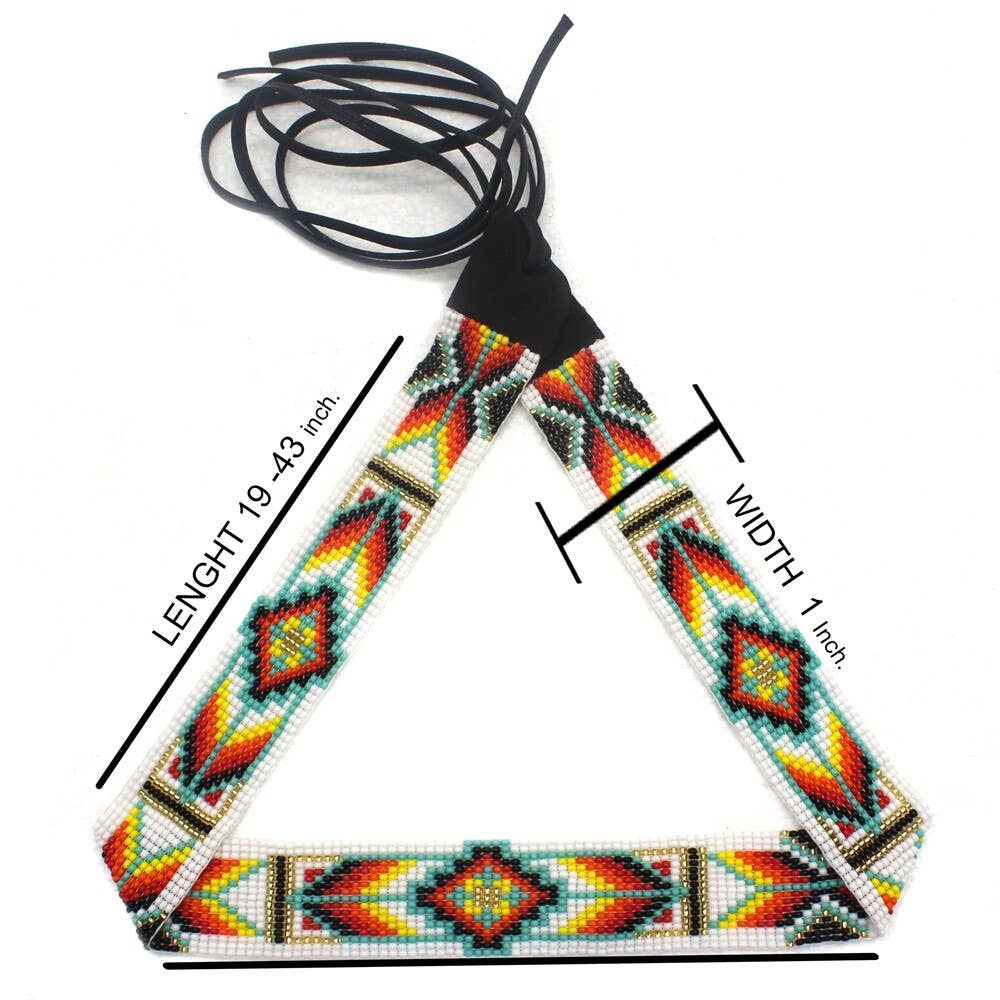 White Red Orange Black Diamond Pattern Cowboy Style Hatband