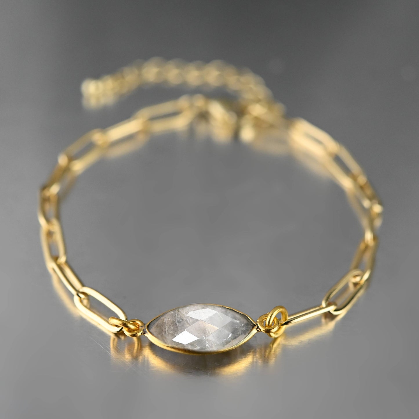 Paperclip Chain Bracelet with Semi Precious (Golden Rutile)