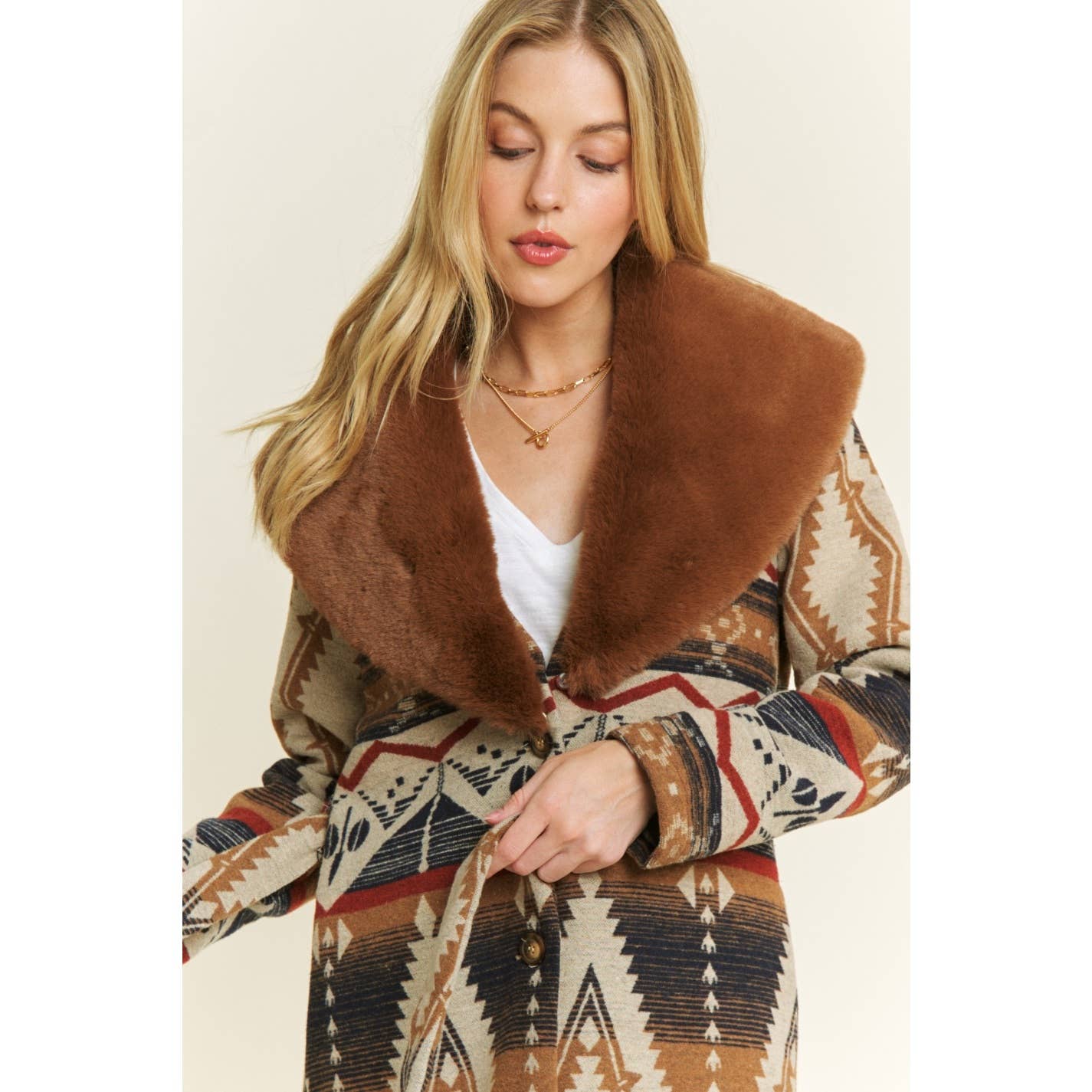 AZTEC JACKET WITH FUR COLLAR