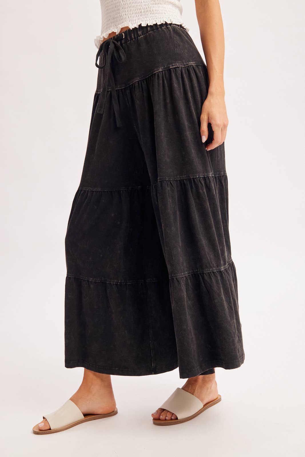 BOHO TIERED DRAWSTRING WIDE LEG PANTS