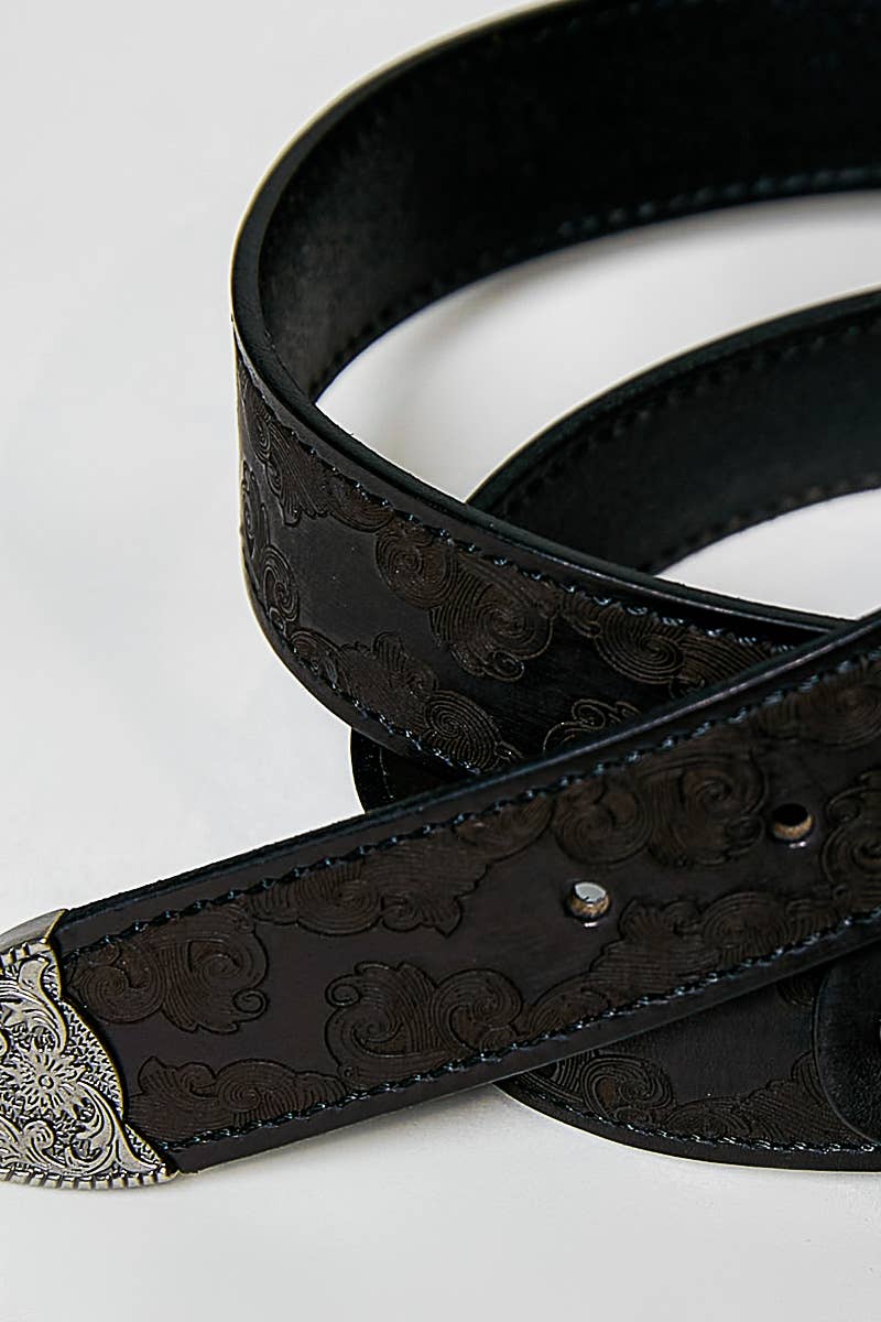 Floral Embossed Leather Belt