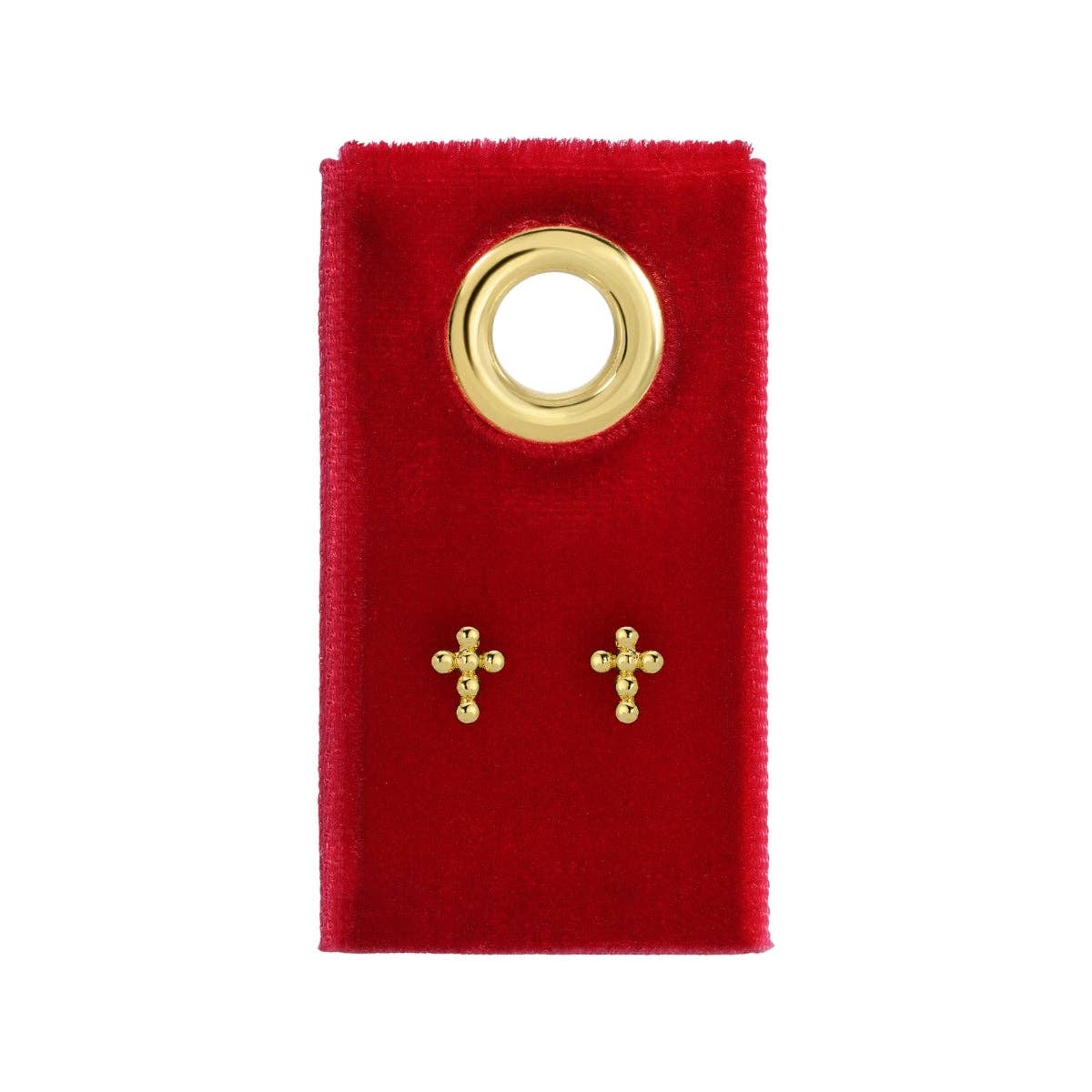 Petite Dot Cross Stud Earrings on Red Velvet Tag