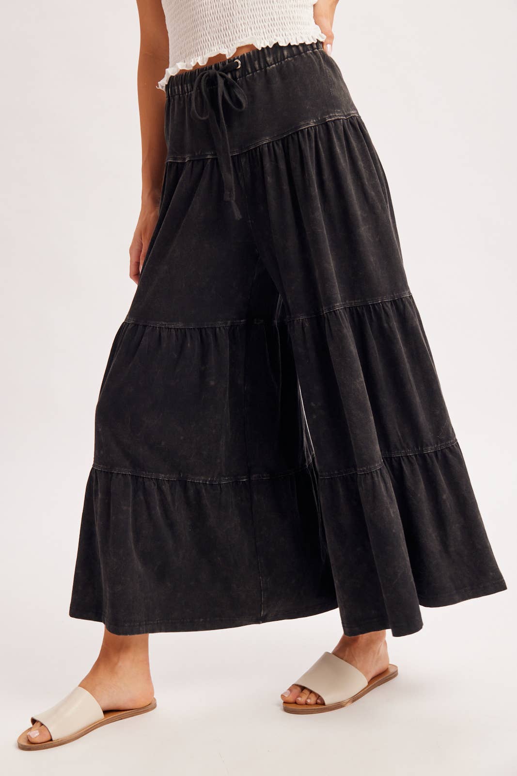 BOHO TIERED DRAWSTRING WIDE LEG PANTS
