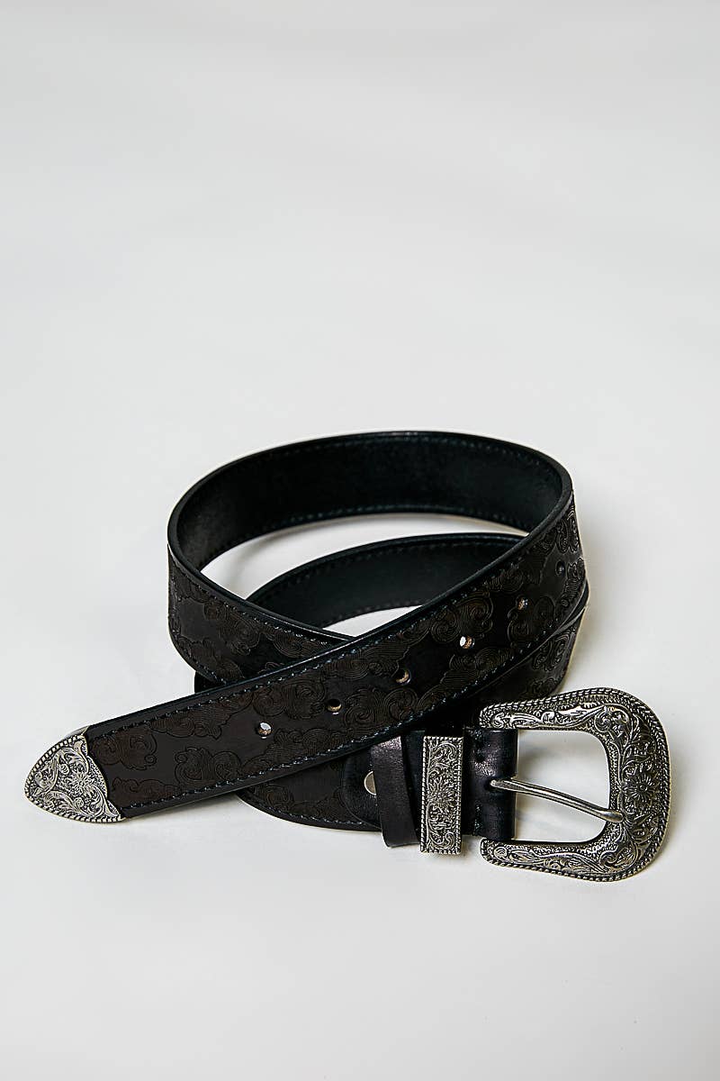Floral Embossed Leather Belt