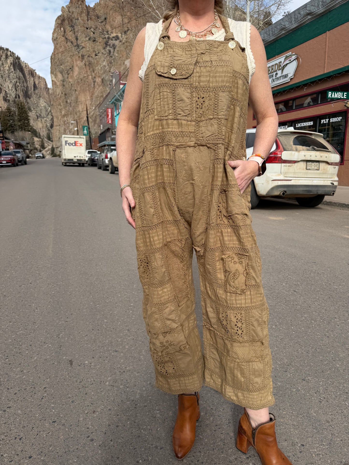 Travels Await Overalls - Dark Olive