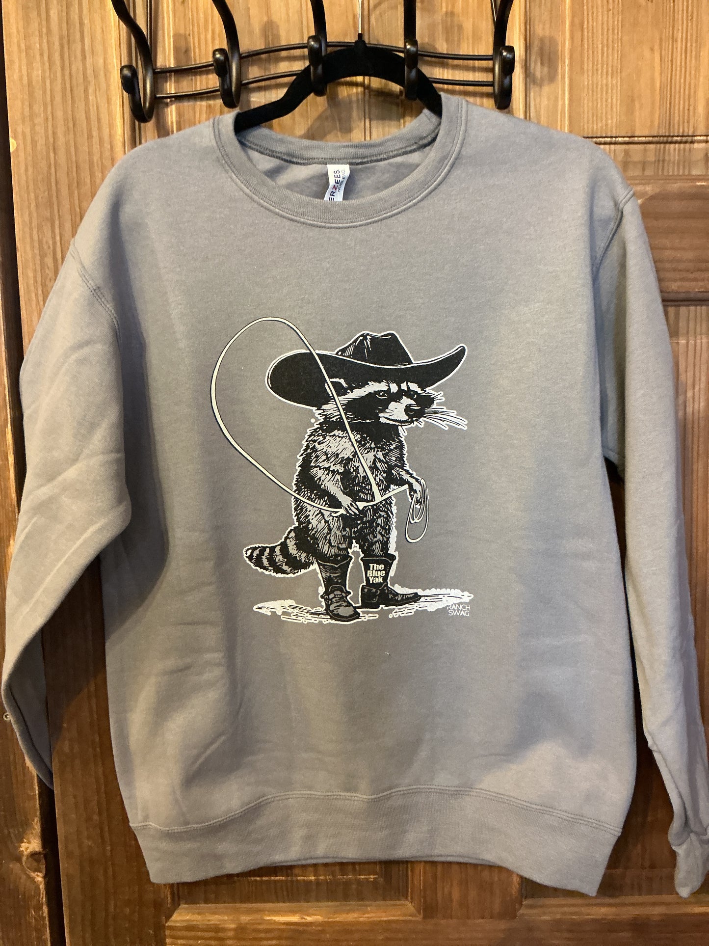 Southern Cowboy Spirit Raccoon print crew sweatshirt: Grey