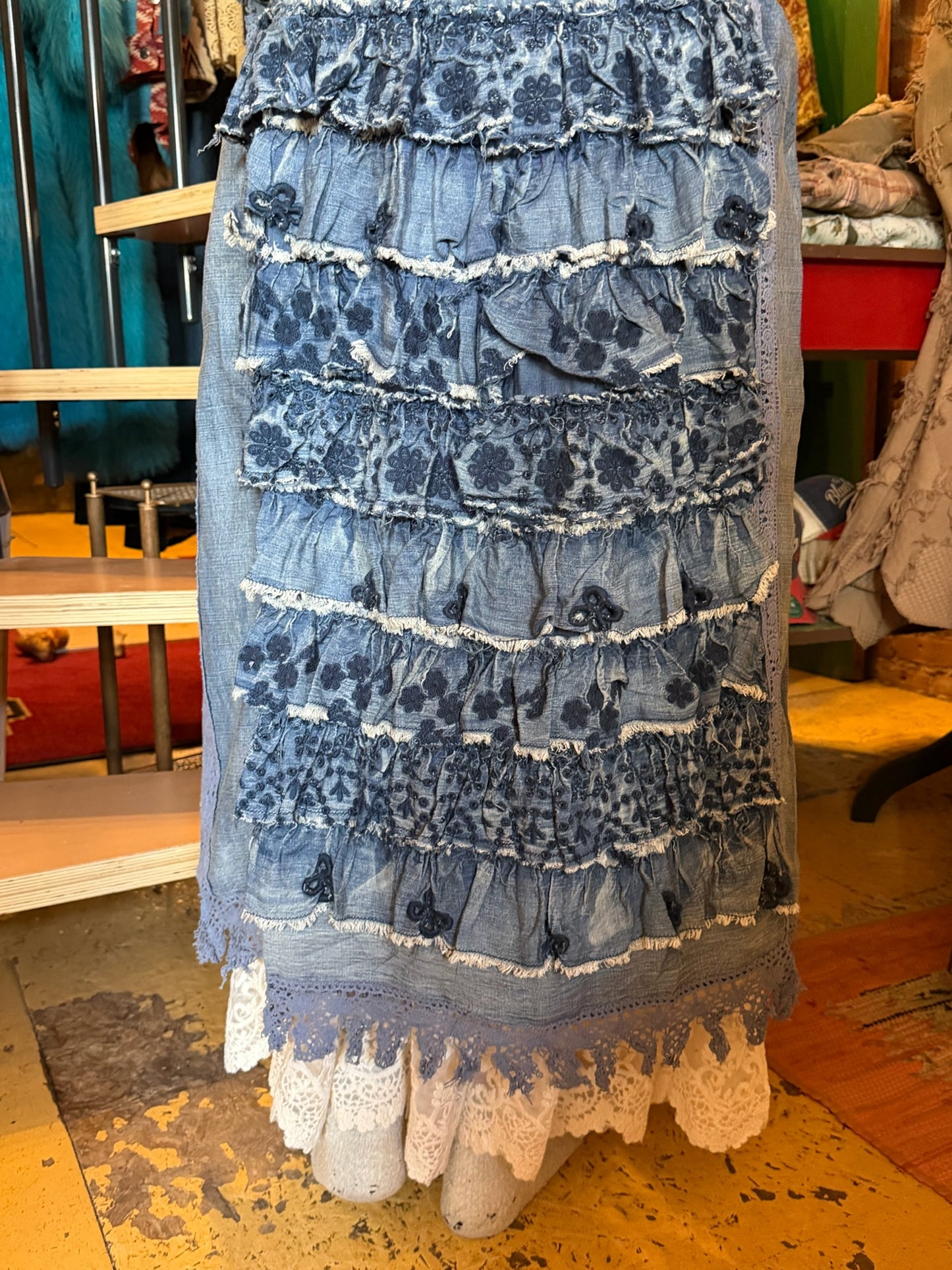 Ruffle Up Hi-Low Top  Chambray