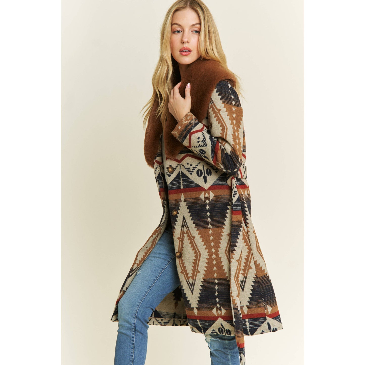 AZTEC JACKET WITH FUR COLLAR