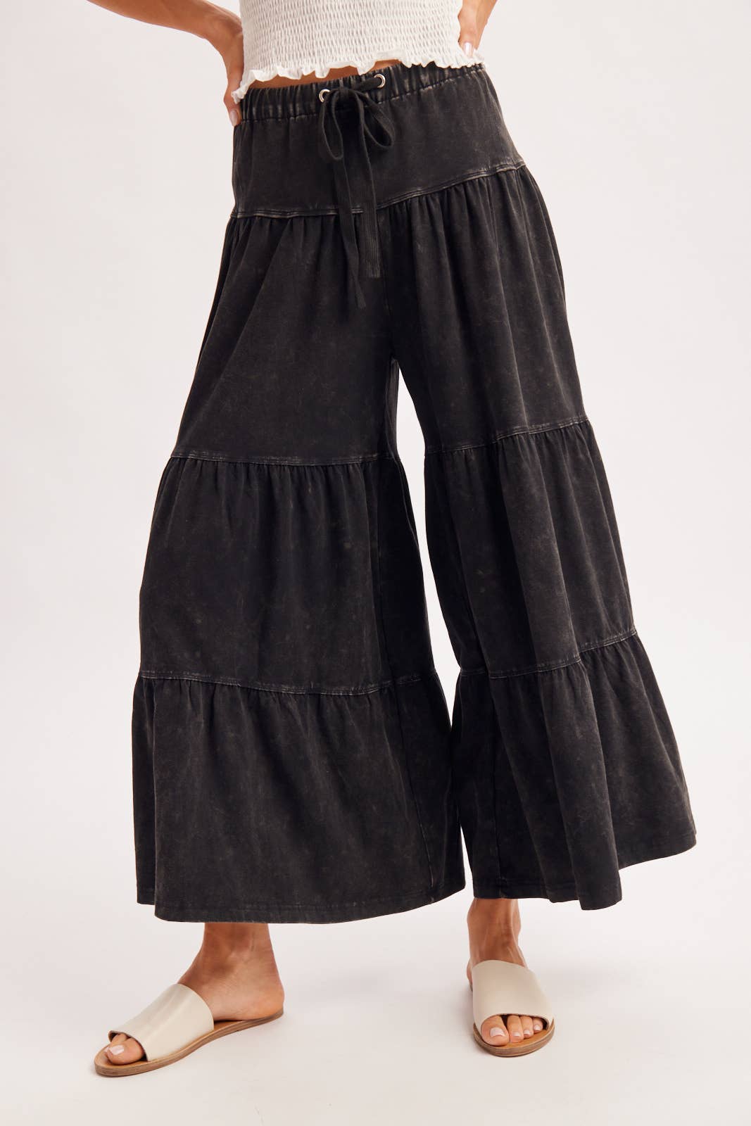 BOHO TIERED DRAWSTRING WIDE LEG PANTS