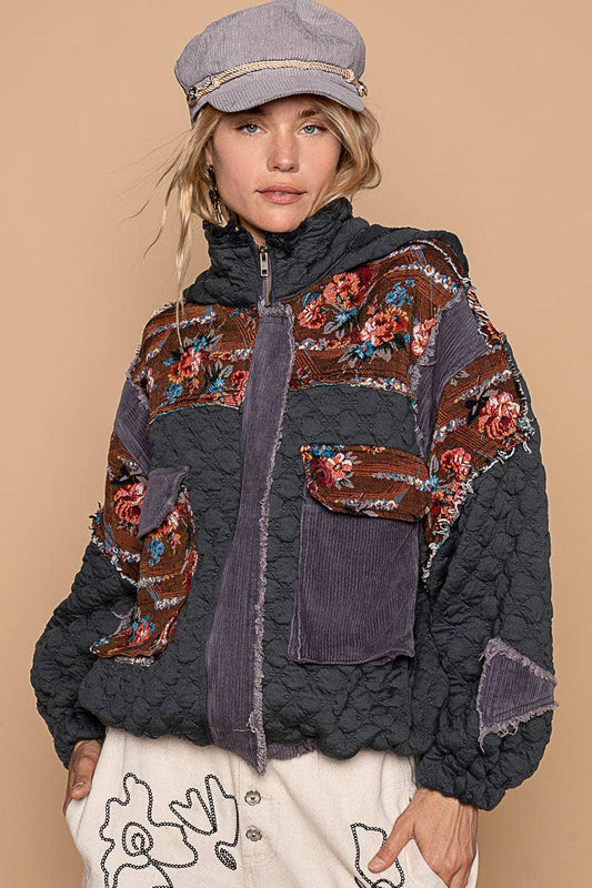 JayJay Oversize floral print contrast qulited jacket