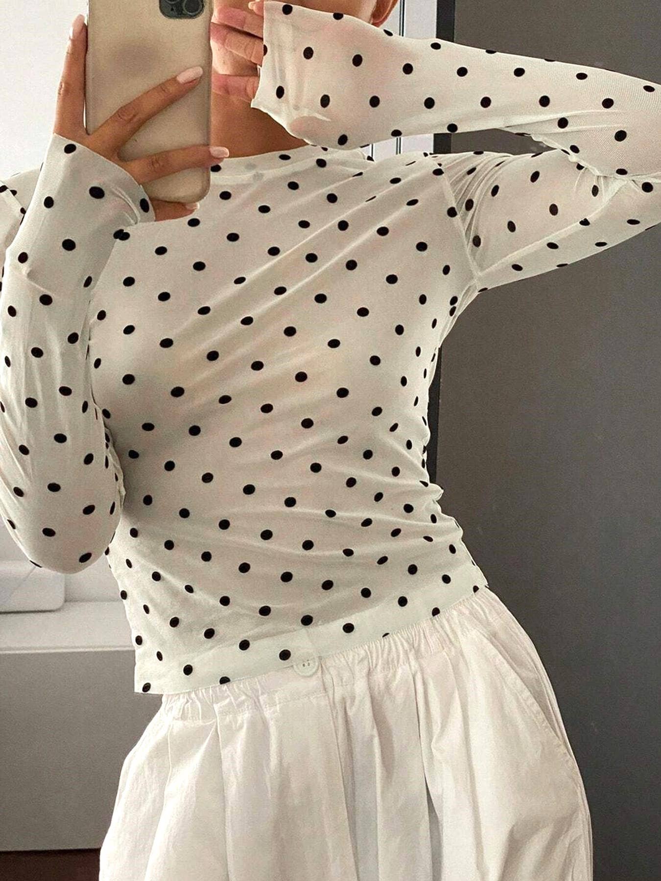 Romance Polka Dots Sheer Mesh Top