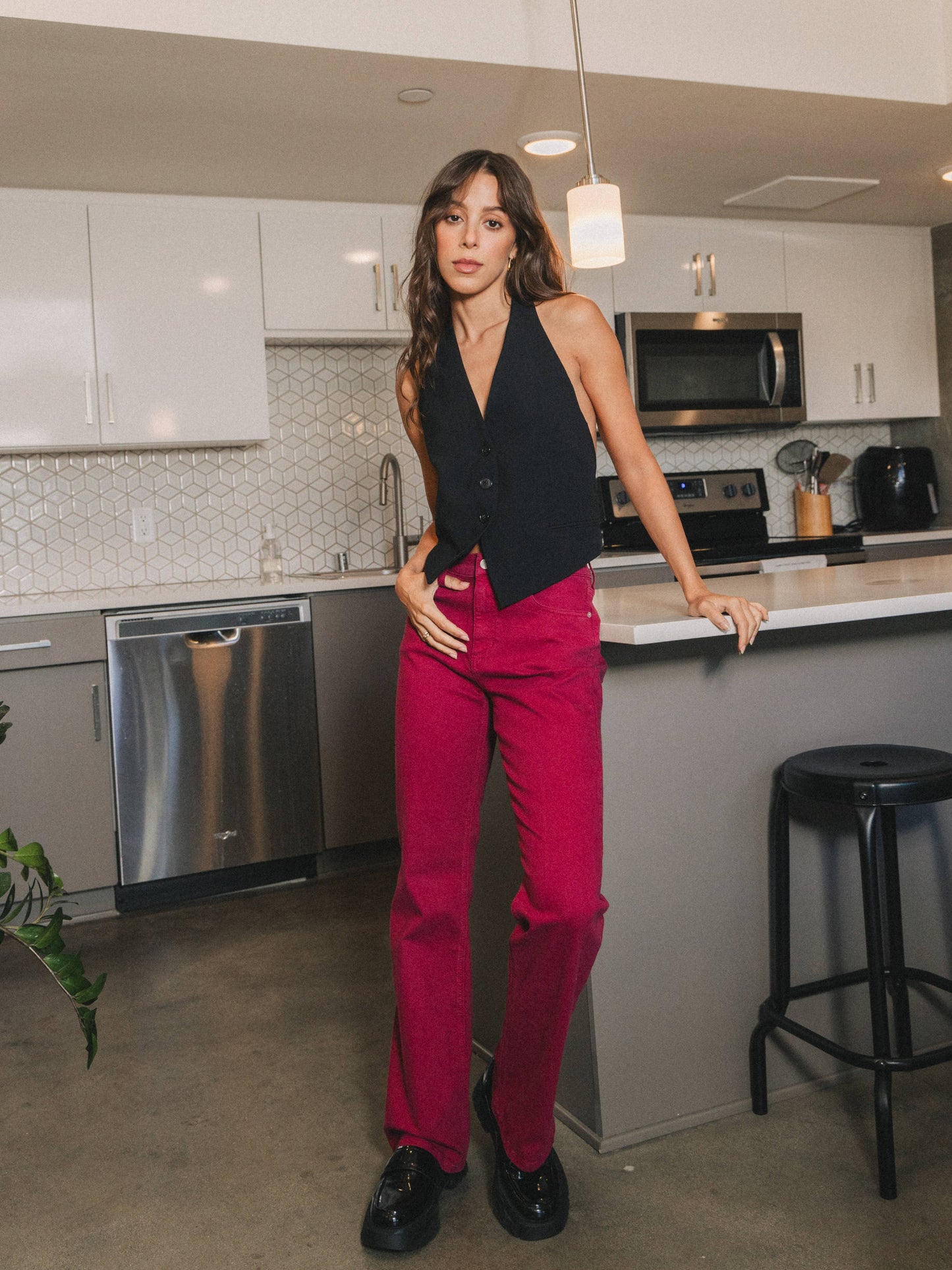 Patti High Rise Solid Slim Bootcut in Cabernet Jeans