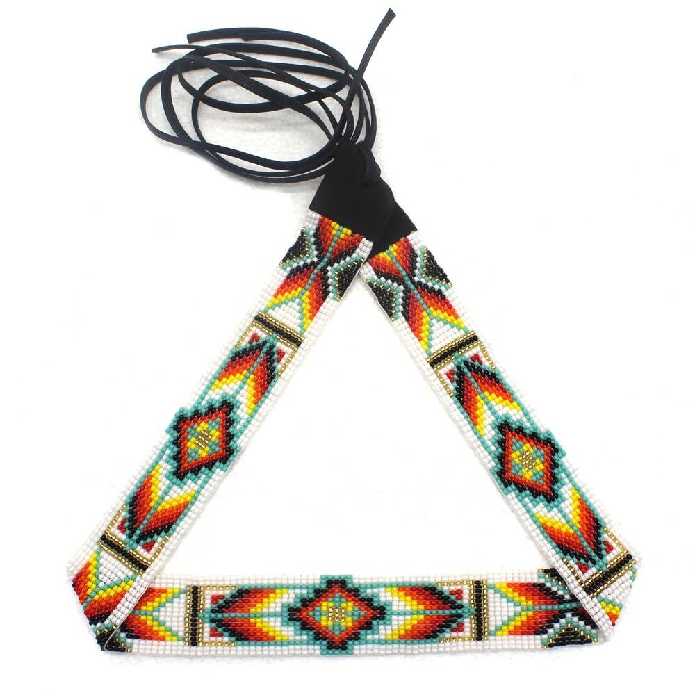 White Red Orange Black Diamond Pattern Cowboy Style Hatband