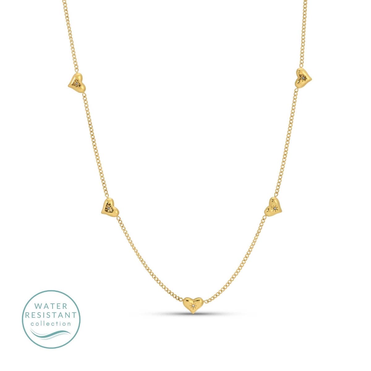 Multi-Heart Collar Necklace, Water Resistant