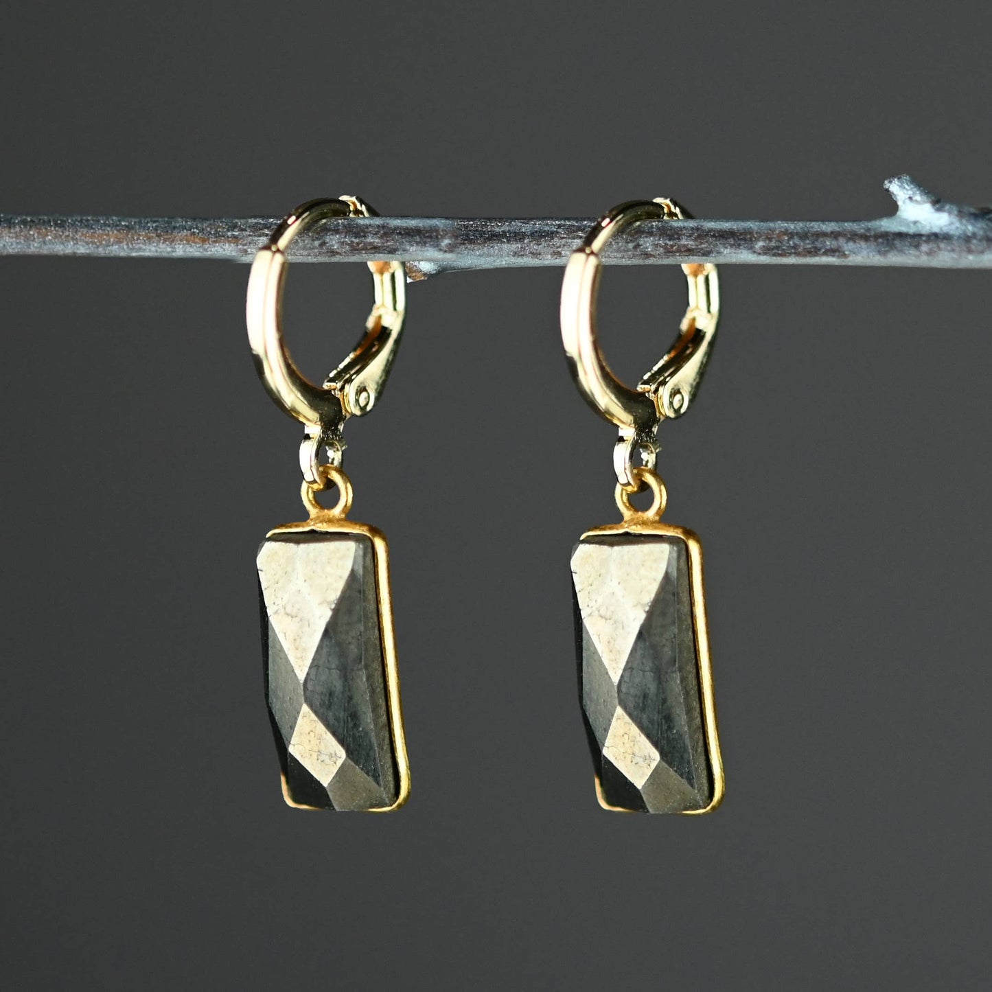 Golden Huggie with Rectangle Semi Precious Earrings