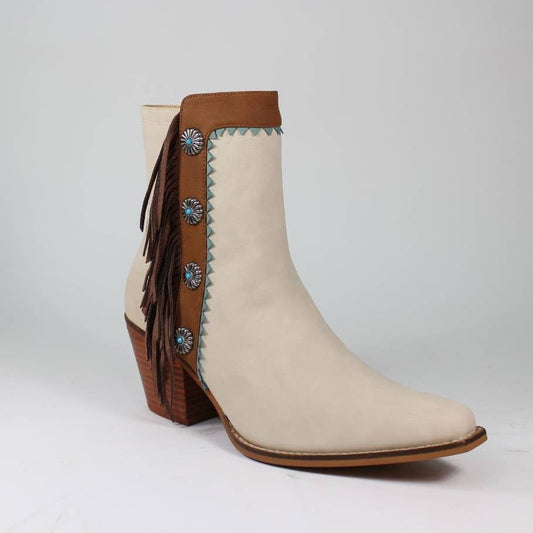 Melania Fringe Booties Beige