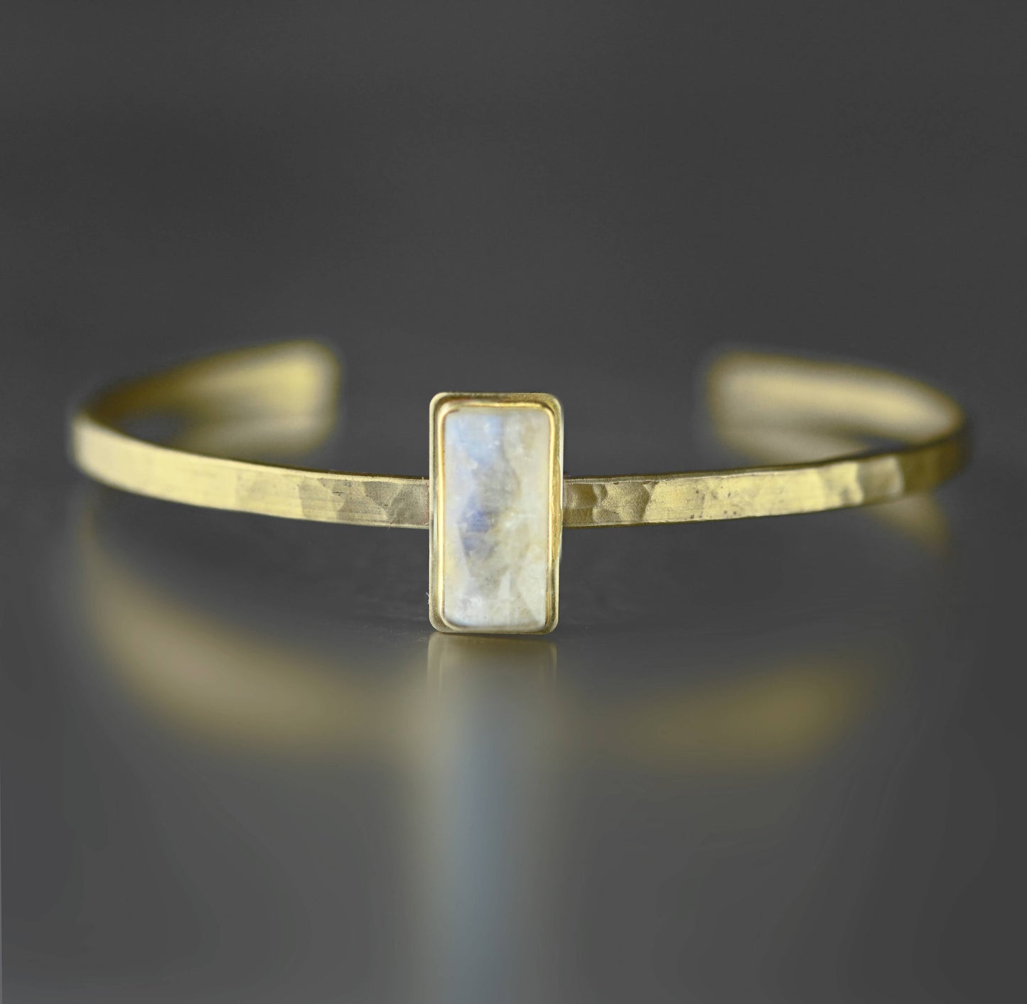 Thin Brass Cuff w/ Semi Precious Gemstone