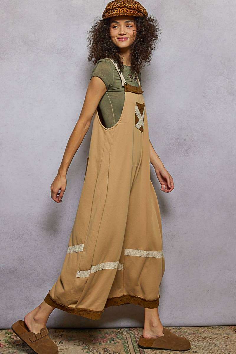 Tomato French terry knit overalls