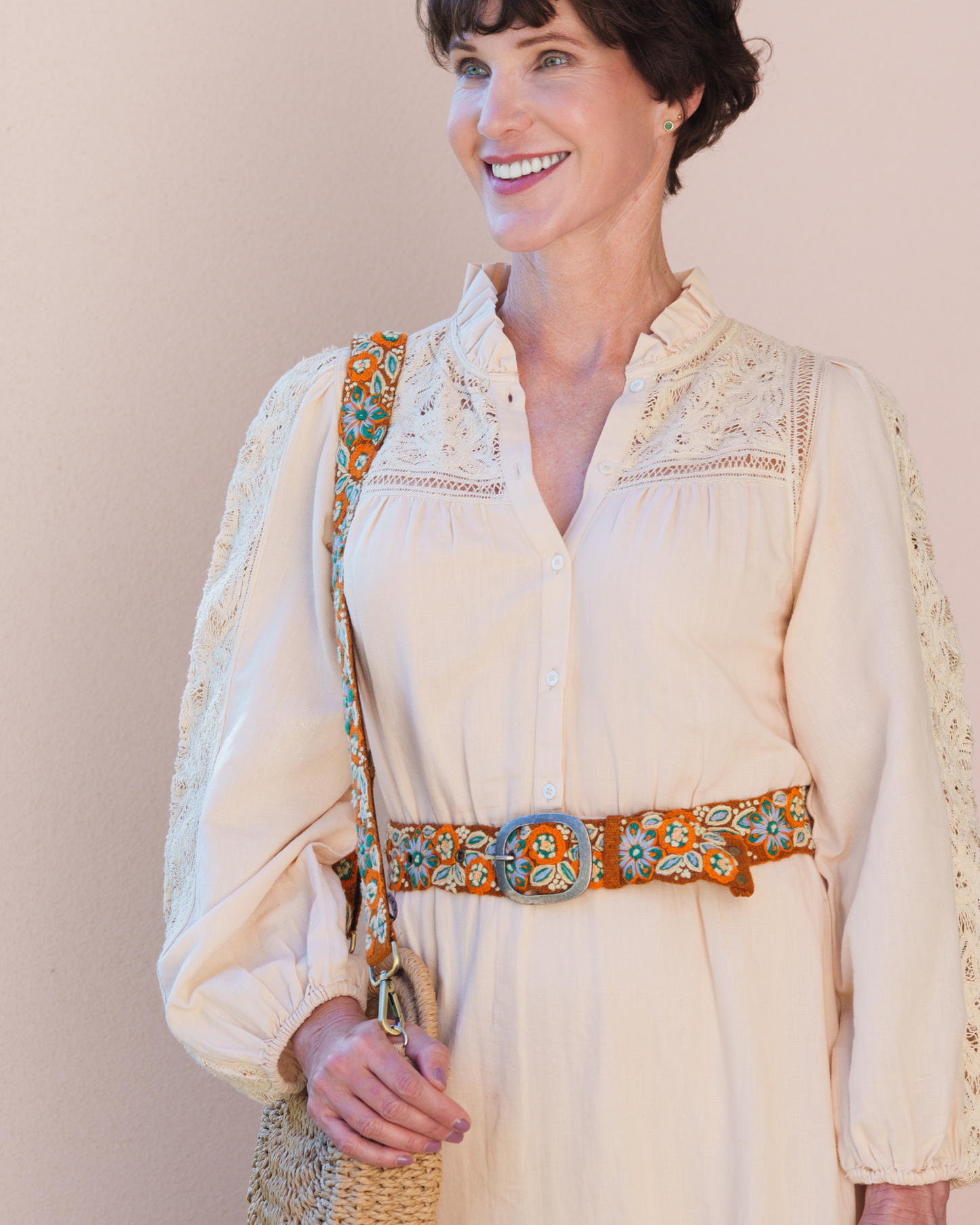 Ground Cover Floral Embroidered Wool Belt