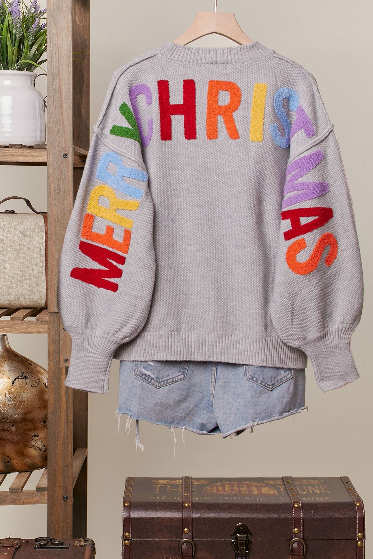 OVERSIZE Christmas Sweater with Lettering: Ivory-Multi / M
