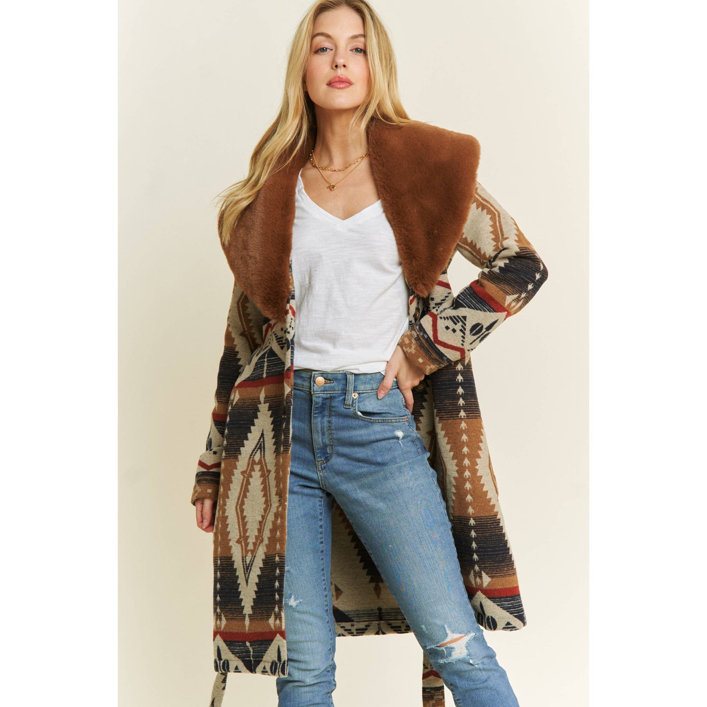 AZTEC JACKET WITH FUR COLLAR