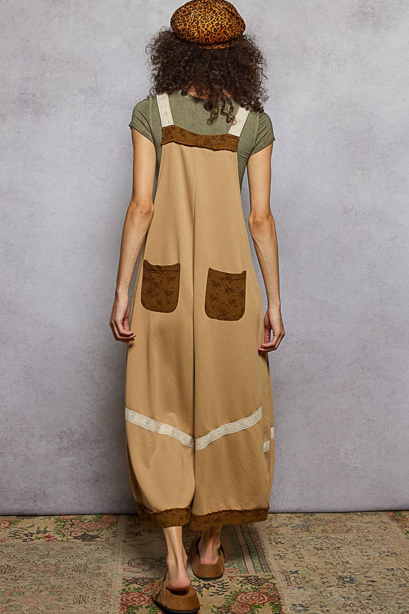 Tomato French terry knit overalls