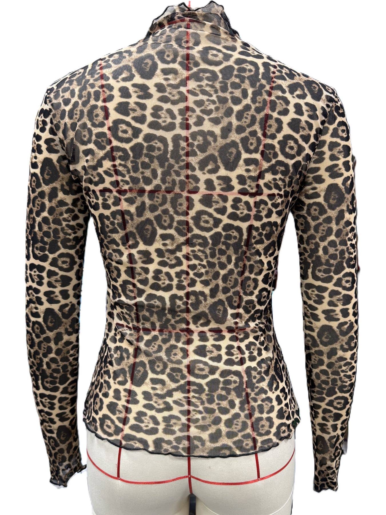 Western Mesh Leopard Print Long-Sleeved Top