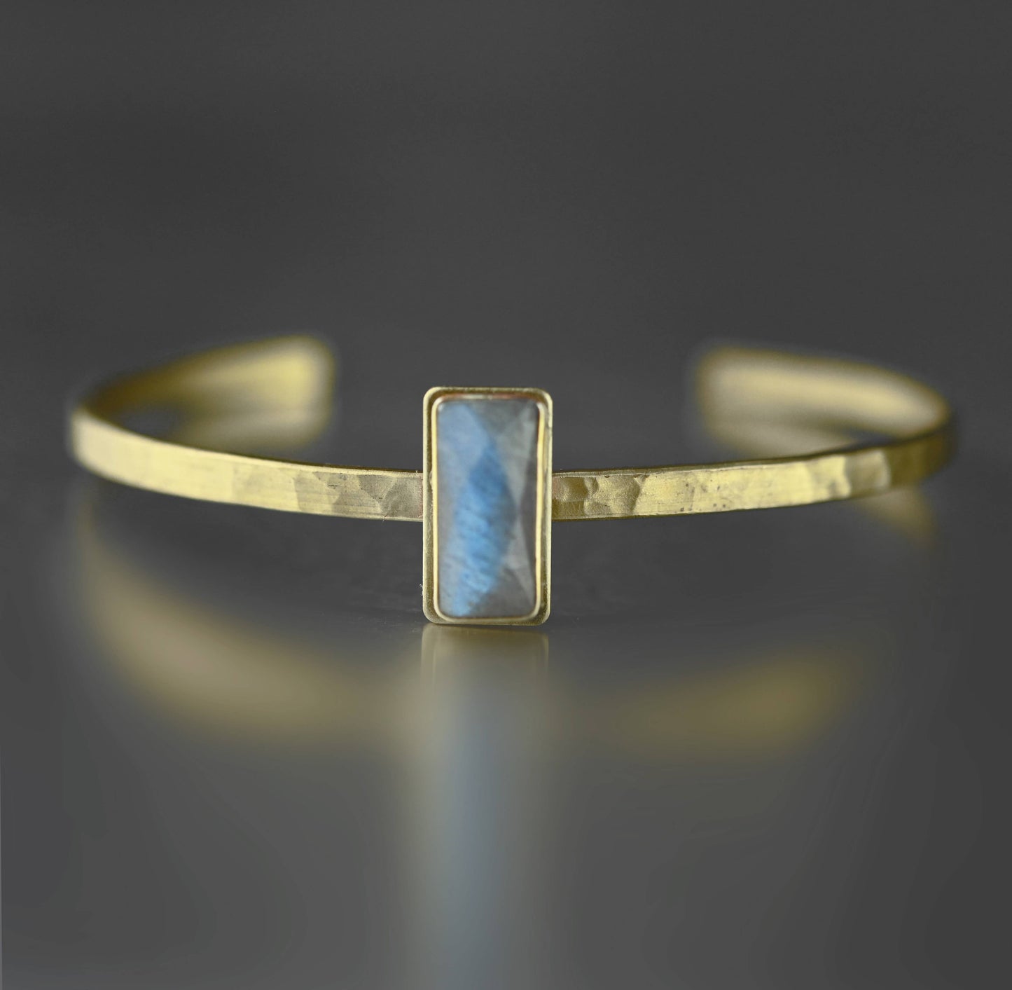 Thin Brass Cuff w/ Semi Precious Gemstone