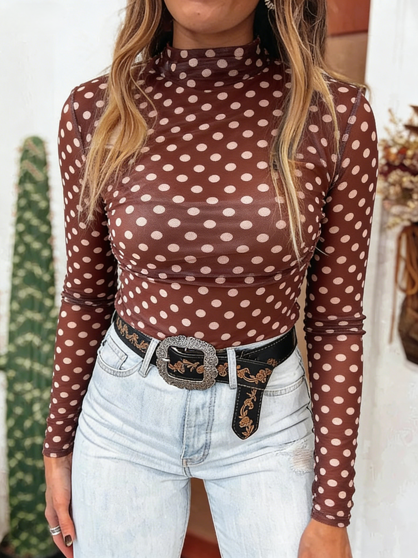 Y2k Vintage Style Polka Dots Sheer Mesh Top