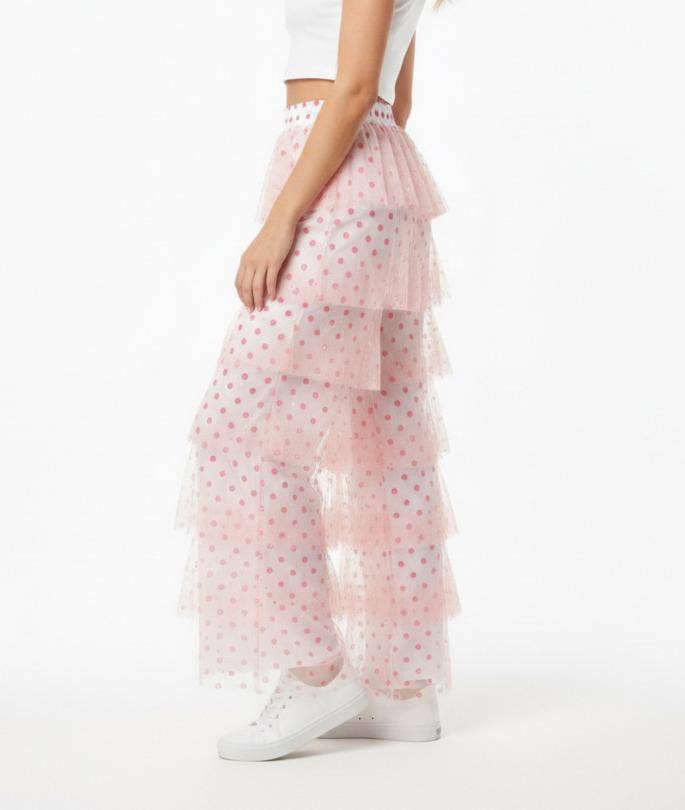 Striped Ruffles Trousers Wide-leg Tulle Pants