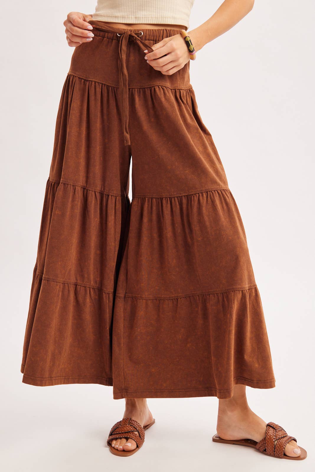 BOHO TIERED DRAWSTRING WIDE LEG PANTS
