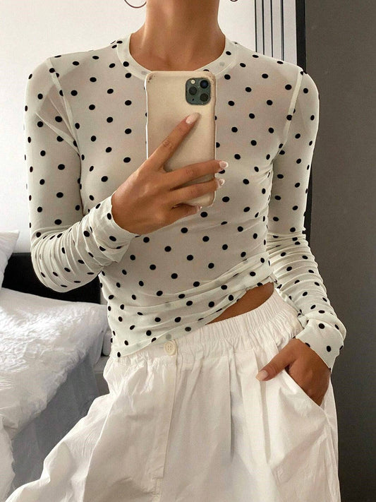 Romance Polka Dots Sheer Mesh Top