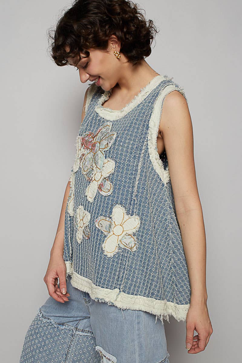 The Ivy denim flower patch top