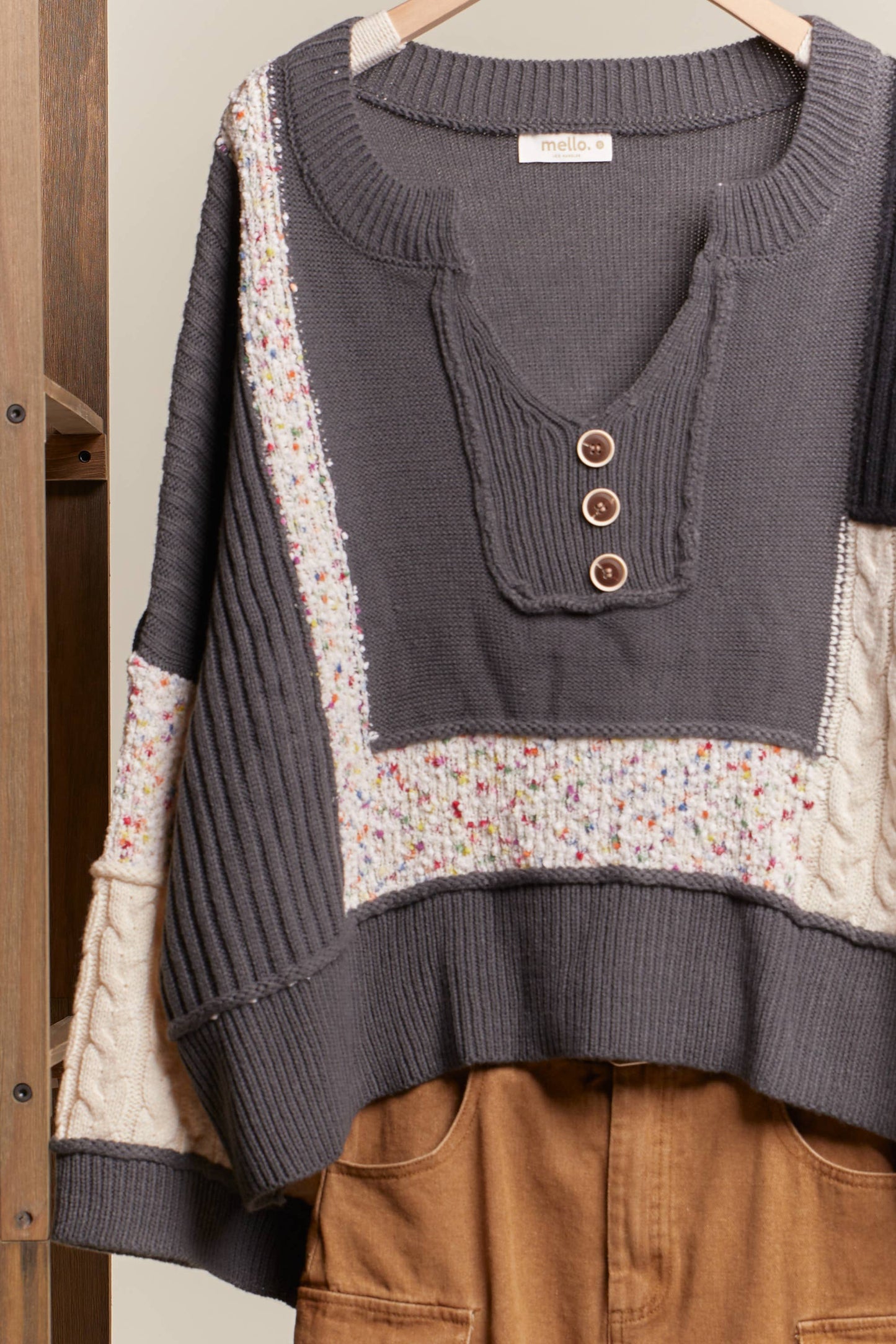 Candy Multi Fabric Color Block Lace Sweater