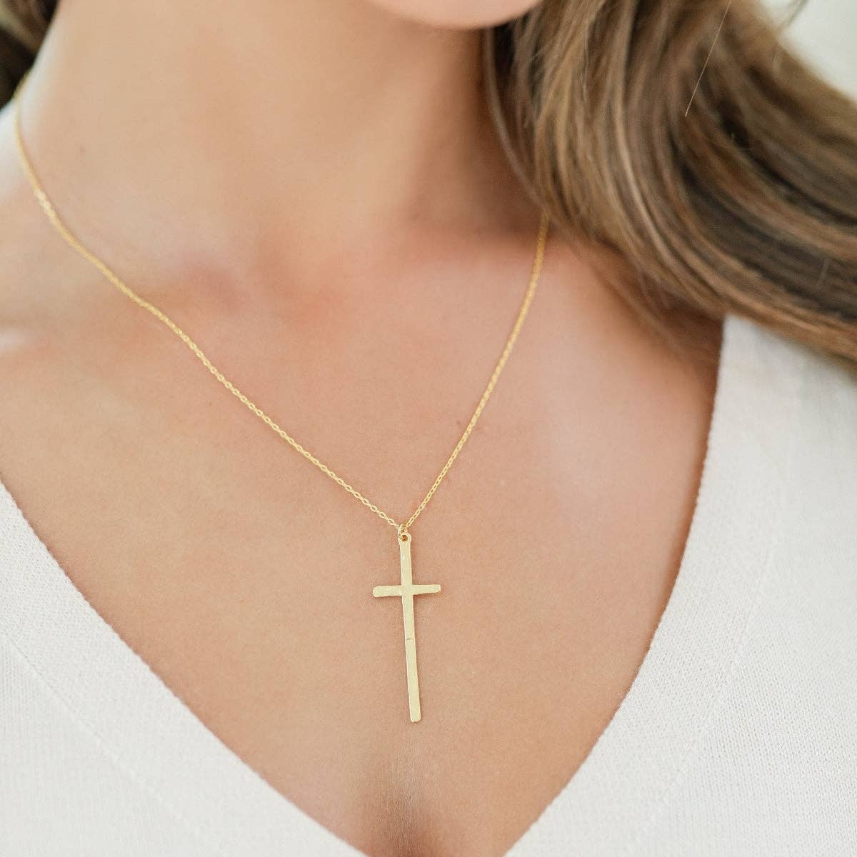 Gilded Slim Cross Pendant Necklace