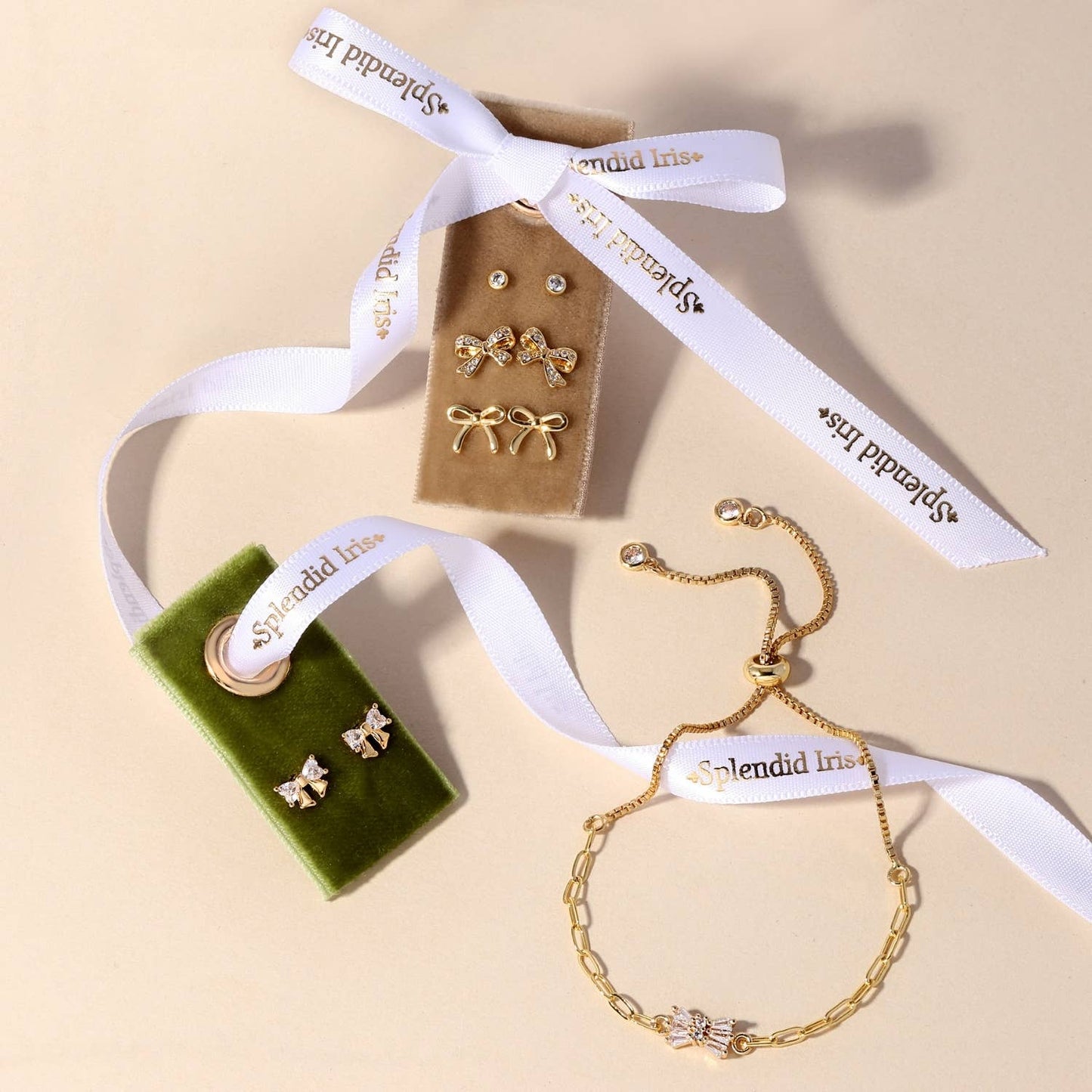 CZ Bow Studs On Velvet Gift Tag