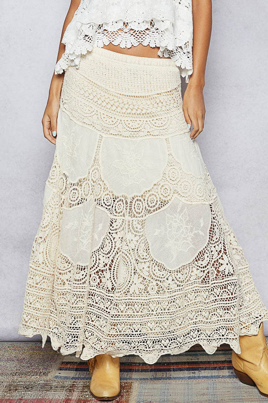 Crochet embroidered maxi skirt