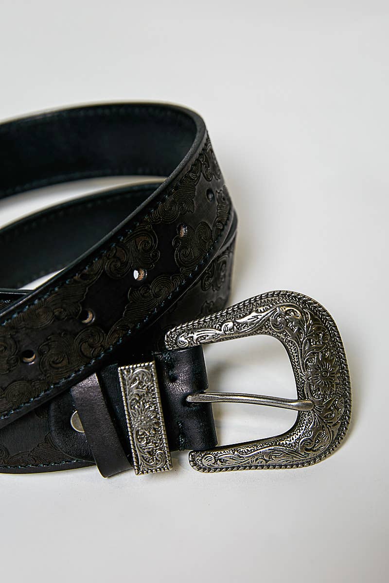 Floral Embossed Leather Belt