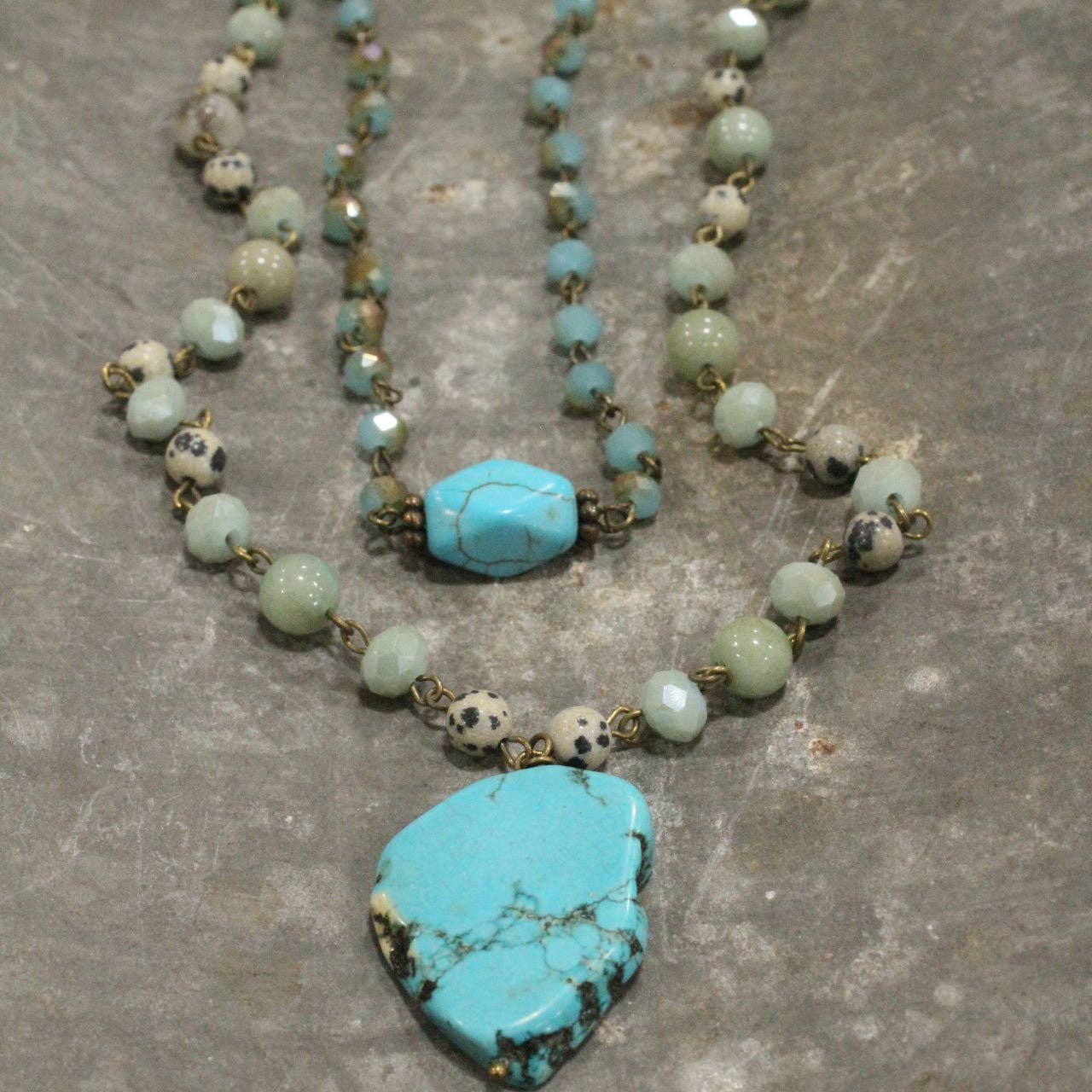 Bohemian Layered Mixed Stone Turquoise Necklace