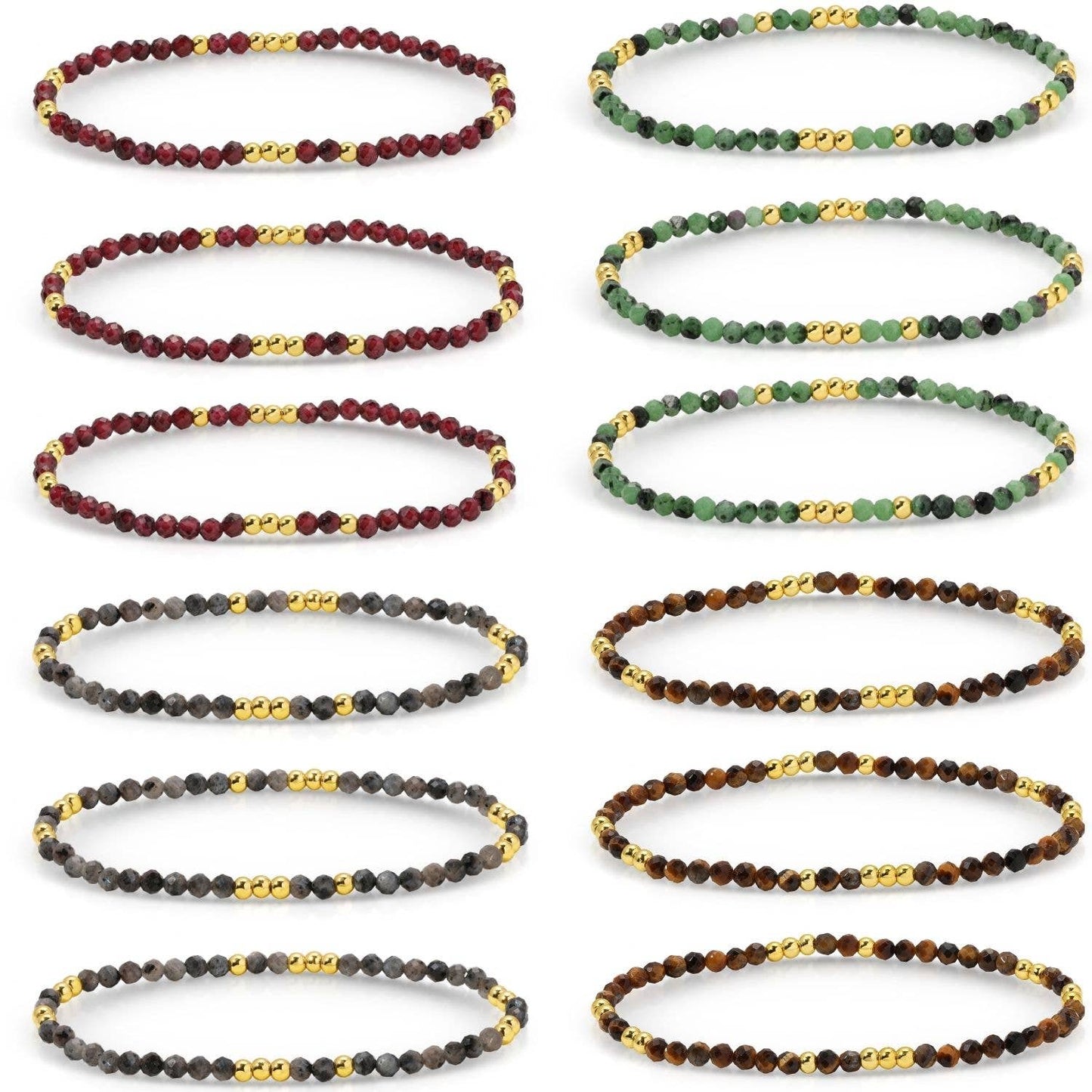 Stone stretch bracelets with gold beaded accents