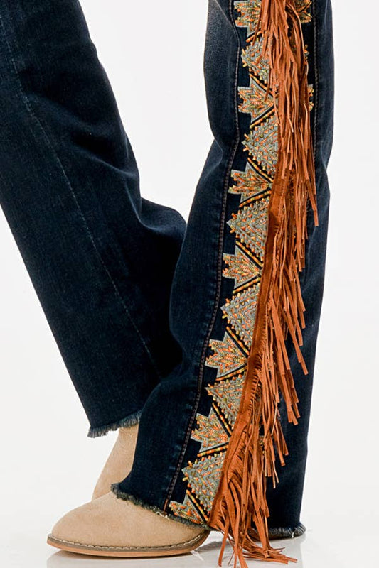 Jane Tassel Jean Mid-Rise Boot Cut