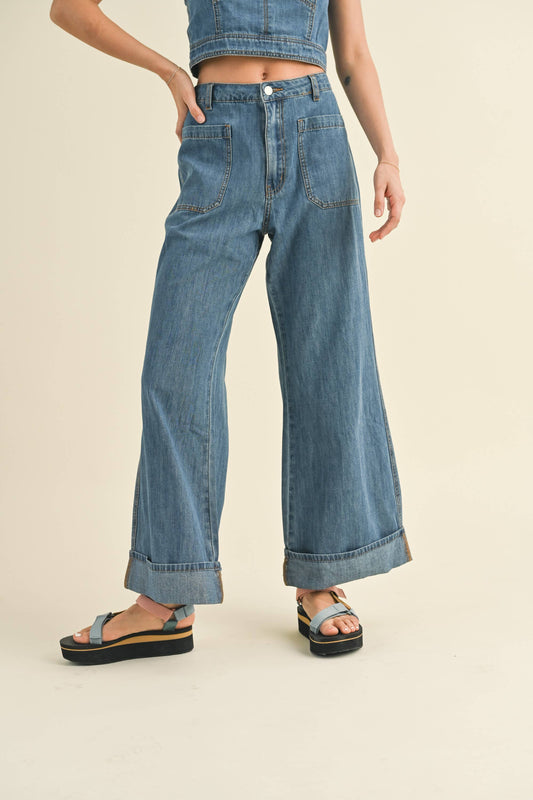 Caty Cuffed Bottom with Front Pocket Denim Pants