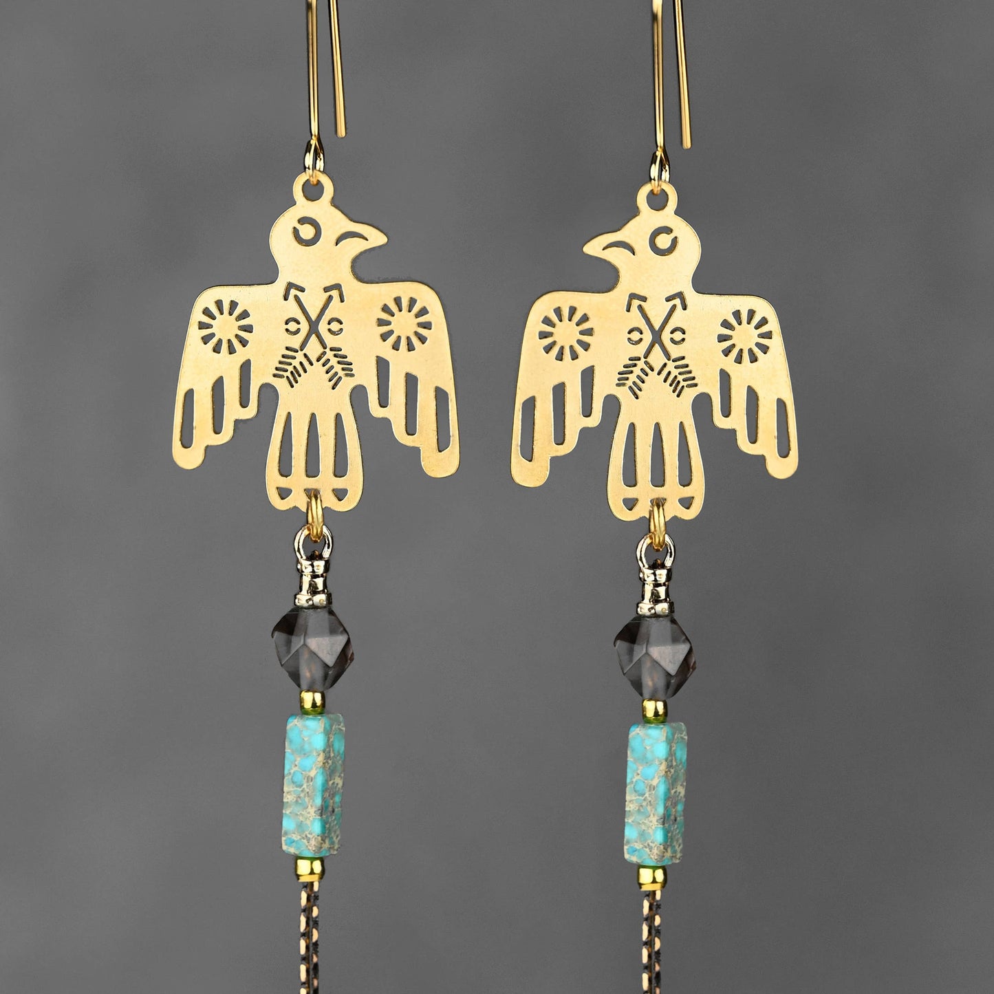 Brass Thunderbird w/ Turquoise Jasper and Smoky Q Tassel