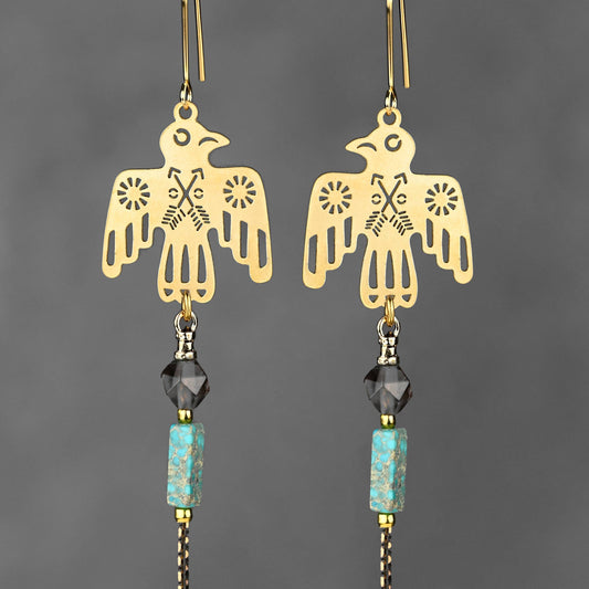 Brass Thunderbird w/ Turquoise Jasper and Smoky Q Tassel