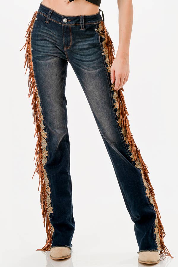 Jane Tassel Jean Mid-Rise Boot Cut