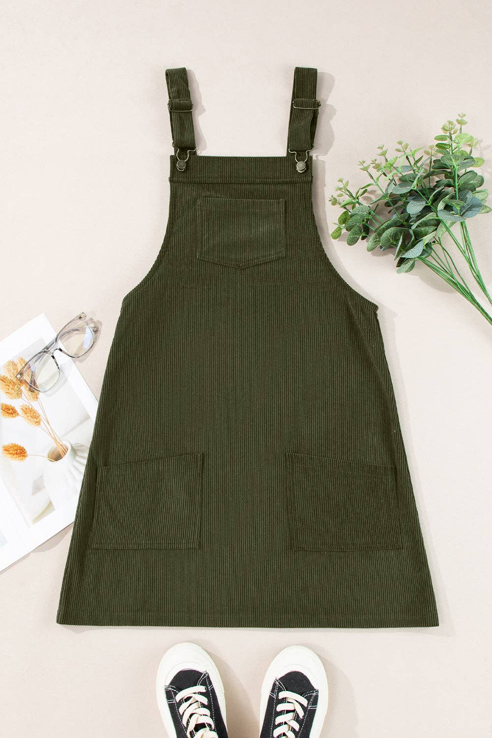 Janise Solid Corduroy Sleeveless Overall Dress