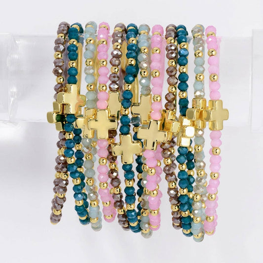 Assorted 4mm Crystal Stretch Bracelets with Single Cross